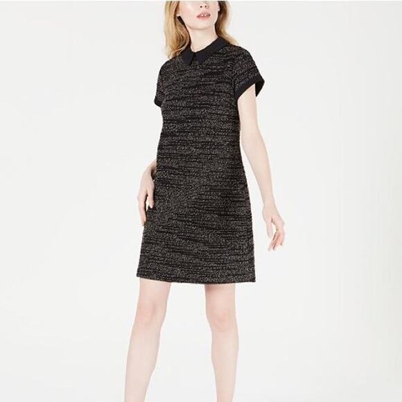 Maison Jules Black White Tweed Texture Collared Mini Shift Dress UPCYCLED - Picture 1 of 12